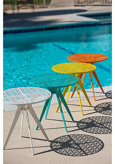 Hide+seek SUPPLY CO Breeze Block 19" Metal Round Patio Table-Turquoise 3 Hide+seek SUPPLY CO Breeze Block 19" Metal Round Patio Table-Turquoise
