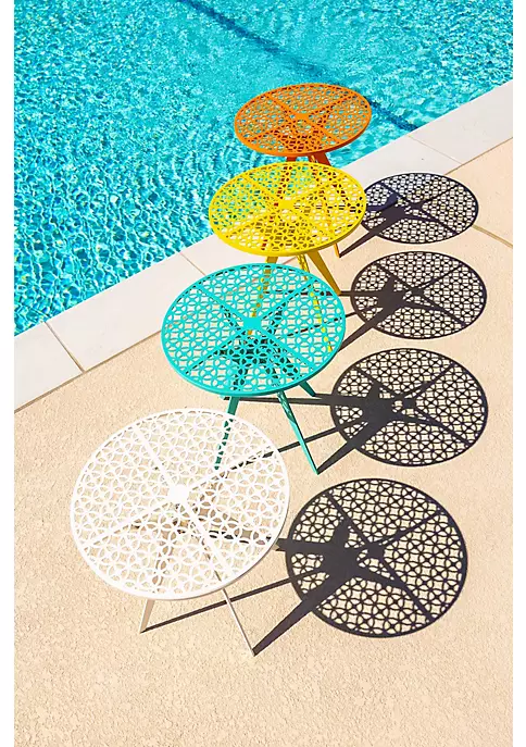 Hide+seek SUPPLY CO Breeze Block 19" Metal Round Patio Table-Turquoise 4 Hide+seek SUPPLY CO Breeze Block 19" Metal Round Patio Table-Turquoise - Image 2