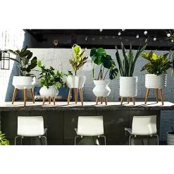 Hide+seek SUPPLY CO Maggie Ceramic Planter w/beech wood legs-matte white -As U Wish Sales Belk 1108