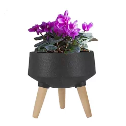 Hide+seek SUPPLY CO Cole Ceramic Planter w/beech wood legs-sandy black -As U Wish Sales Belk 1124