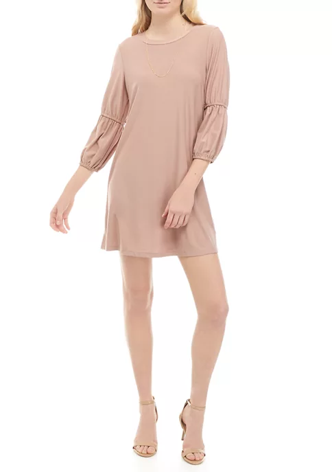 As U Wish Juniors' Bubble Sleeve Dress with Necklace 8 As U Wish Juniors' Bubble Sleeve Dress with Necklace - Image 6