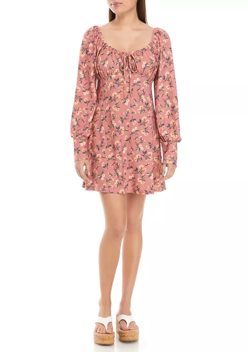As U Wish Juniors' Lantern Sleeve Floral Dress 6 As U Wish Juniors' Lantern Sleeve Floral Dress - Image 4