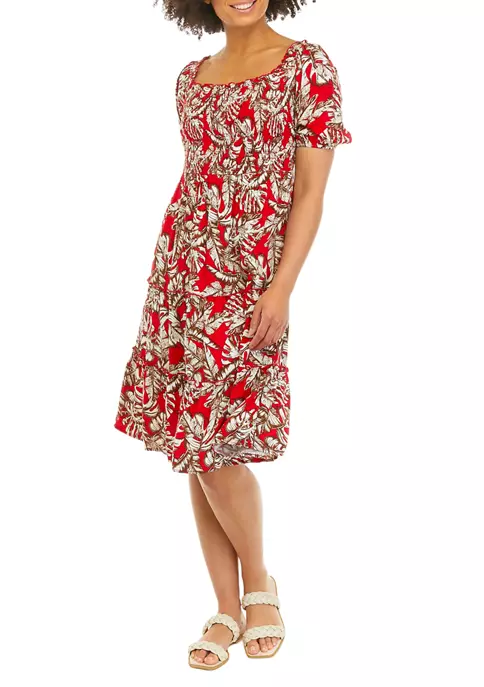 As U Wish Juniors' Puff Sleeve Tropical Print Midi Dress 3 As U Wish Juniors' Puff Sleeve Tropical Print Midi Dress