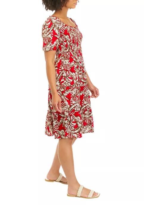 As U Wish Juniors' Puff Sleeve Tropical Print Midi Dress 5 As U Wish Juniors' Puff Sleeve Tropical Print Midi Dress - Image 3