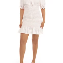 As U Wish Juniors' Puff Sleeve Checkered Smocked Dress