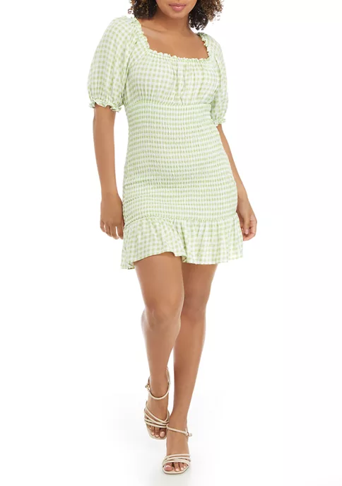 As U Wish Juniors' Puff Sleeve Checkered Smocked Dress 7 As U Wish Juniors' Puff Sleeve Checkered Smocked Dress - Image 5