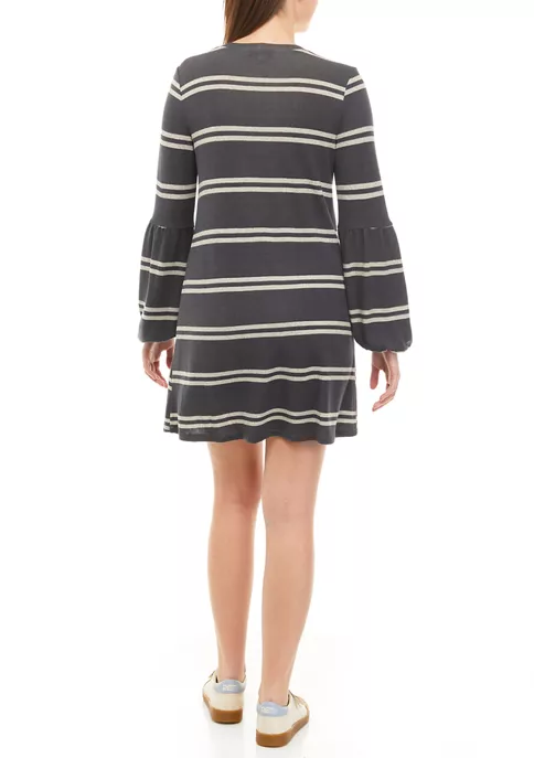 As U Wish Juniors' Long Lantern Sleeve Hacci Swing Dress 4 As U Wish Juniors' Long Lantern Sleeve Hacci Swing Dress - Image 2