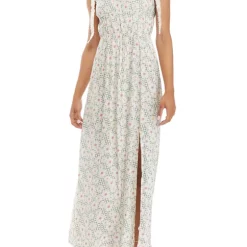 As U Wish Juniors' Tie Sleeve Floral Split Leg Maxi Dress