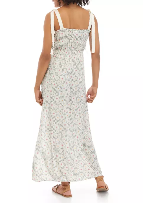 As U Wish Juniors' Tie Sleeve Floral Split Leg Maxi Dress 4 As U Wish Juniors' Tie Sleeve Floral Split Leg Maxi Dress - Image 2