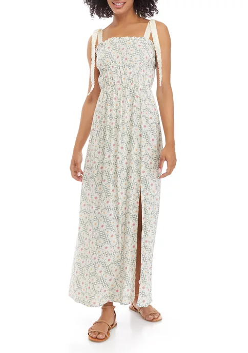 As U Wish Juniors' Tie Sleeve Floral Split Leg Maxi Dress 6 As U Wish Juniors' Tie Sleeve Floral Split Leg Maxi Dress - Image 4