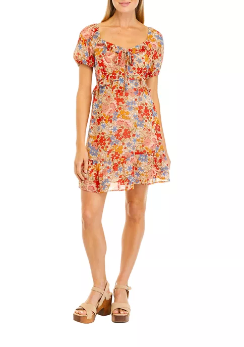 As U Wish Juniors' Short Sleeve Tie Front Dress 3 As U Wish Juniors' Short Sleeve Tie Front Dress