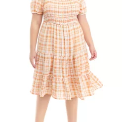 As U Wish Plus Size Short Puff Sleeve Smocked Plaid Midi Dress 9 As U Wish Plus Size Short Puff Sleeve Smocked Plaid Midi Dress -As U Wish Sales Belk 332