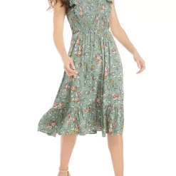 As U Wish Junior's Flutter Sleeve Floral Smocked Midi Dress