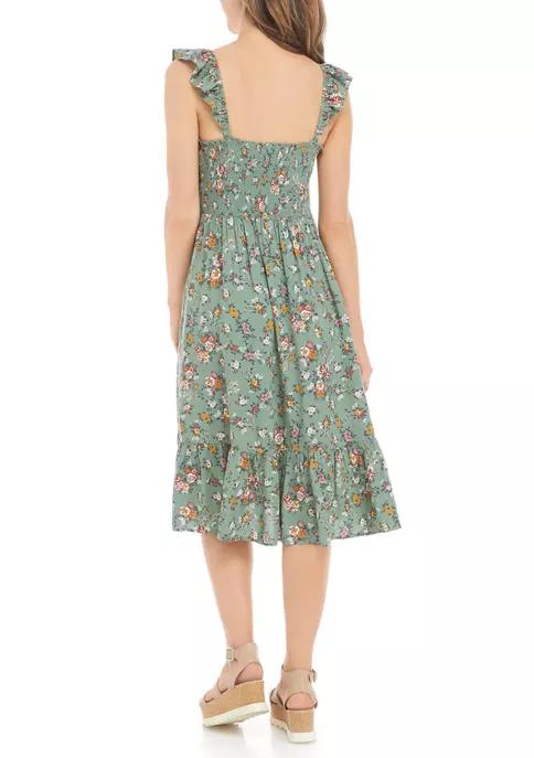 As U Wish Junior's Flutter Sleeve Floral Smocked Midi Dress 4 As U Wish Junior's Flutter Sleeve Floral Smocked Midi Dress - Image 2