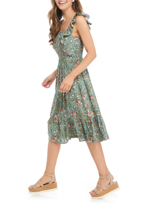 As U Wish Junior's Flutter Sleeve Floral Smocked Midi Dress 5 As U Wish Junior's Flutter Sleeve Floral Smocked Midi Dress - Image 3