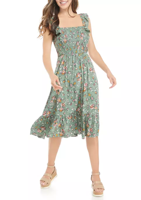 As U Wish Junior's Flutter Sleeve Floral Smocked Midi Dress 6 As U Wish Junior's Flutter Sleeve Floral Smocked Midi Dress - Image 4