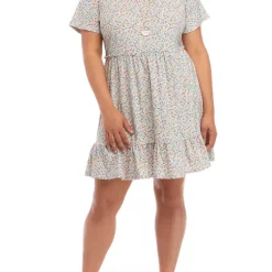 As U Wish Plus Size Short Sleeve Floral Babydoll Dress