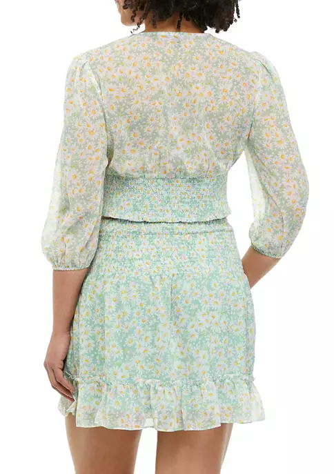 As U Wish Juniors' Long Sleeve V-Neck Smocked Top 4 As U Wish Juniors' Long Sleeve V-Neck Smocked Top - Image 2