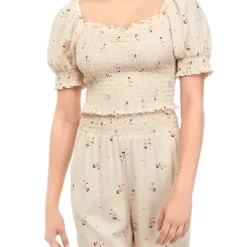 As U Wish Juniors' Short Puff Sleeve Square Neck Smocked Top