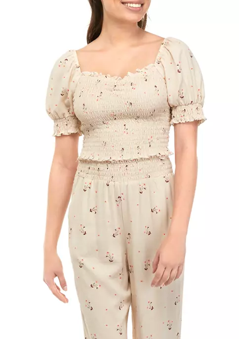 As U Wish Juniors' Short Puff Sleeve Square Neck Smocked Top 3 As U Wish Juniors' Short Puff Sleeve Square Neck Smocked Top