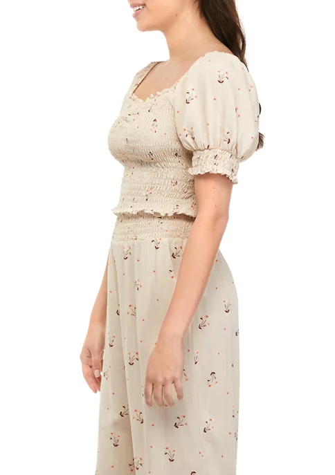 As U Wish Juniors' Short Puff Sleeve Square Neck Smocked Top 5 As U Wish Juniors' Short Puff Sleeve Square Neck Smocked Top - Image 3