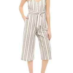 As U Wish Junior's Tie Waist Stripe Linen Jumpsuit -As U Wish Sales Belk 376