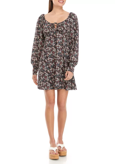 As U Wish Juniors' Lantern Sleeve Floral Dress 3 As U Wish Juniors' Lantern Sleeve Floral Dress