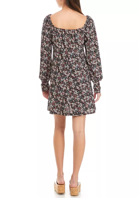 As U Wish Juniors' Lantern Sleeve Floral Dress 4 As U Wish Juniors' Lantern Sleeve Floral Dress - Image 2