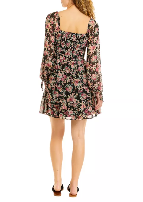 As U Wish Juniors' Long Sleeve Smocked Tie Sleeve Dress 4 As U Wish Juniors' Long Sleeve Smocked Tie Sleeve Dress - Image 2