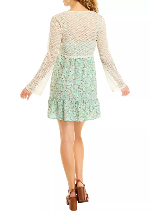 As U Wish Juniors' Long Sleeve Tie Front 2Fer Dress 4 As U Wish Juniors' Long Sleeve Tie Front 2Fer Dress - Image 2