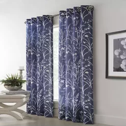 Commonwealth Home Fashions Commonwealth Bradford Floral Printed Top Panel With 8 Matt Silver Grommets - 52x108" - Blue