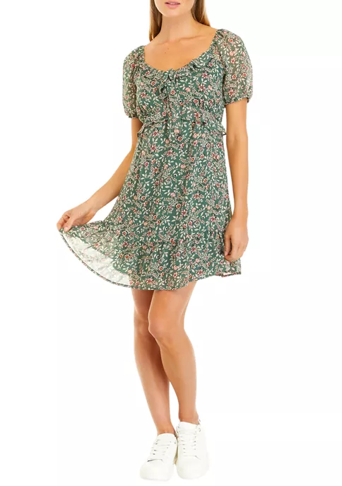 As U Wish Juniors' Short Sleeve Tie Front Dress 3 As U Wish Juniors' Short Sleeve Tie Front Dress