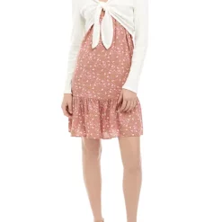 As U Wish Juniors' Sleeveless Floral Print Dress with Tie Front Cardigan -As U Wish Sales Belk 66