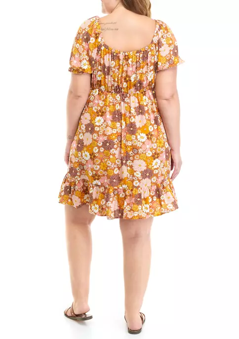 As U Wish Juniors' Floral Gathered Shoulder Dress 5 As U Wish Juniors' Floral Gathered Shoulder Dress - Image 3
