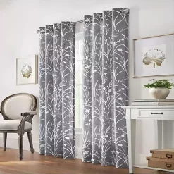 Commonwealth Home Fashions Commonwealth Bradford Floral Printed Top Panel With 8 Matt Silver Grommets - 52x95" - Grey