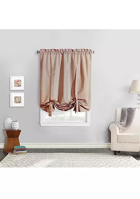 Commonwealth Home Fashions Commonwealth ThermaLogic Ticking Stripe Tie Up With 2" Header 3" Rod Pocket ½" Side and ½" Bottom Hem - 40x63" - Burgundy 4 Commonwealth Home Fashions Commonwealth ThermaLogic Ticking Stripe Tie Up With 2" Header 3" Rod Pocket ½" Side and ½" Bottom Hem - 40x63" - Burgundy - Image 2