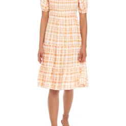 As U Wish Juniors' Puff Sleeve Plaid Dress