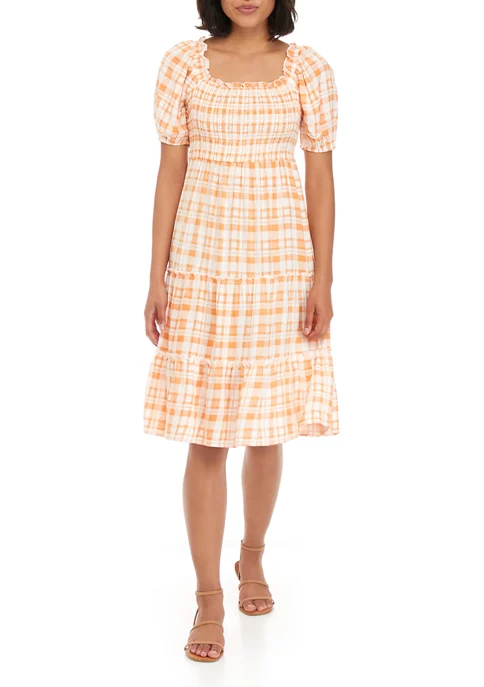 As U Wish Juniors' Puff Sleeve Plaid Dress 3 As U Wish Juniors' Puff Sleeve Plaid Dress