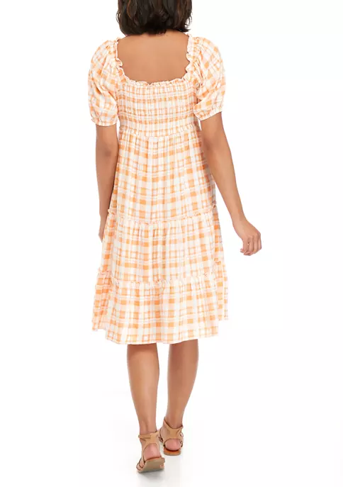 As U Wish Juniors' Puff Sleeve Plaid Dress 4 As U Wish Juniors' Puff Sleeve Plaid Dress - Image 2